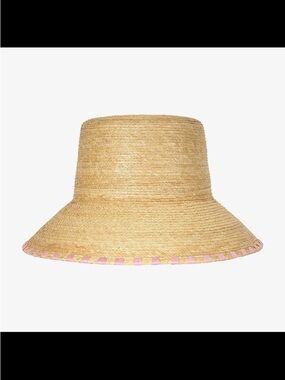 NWT XS/S Natural Straw Bucket Hat with Pink Trim